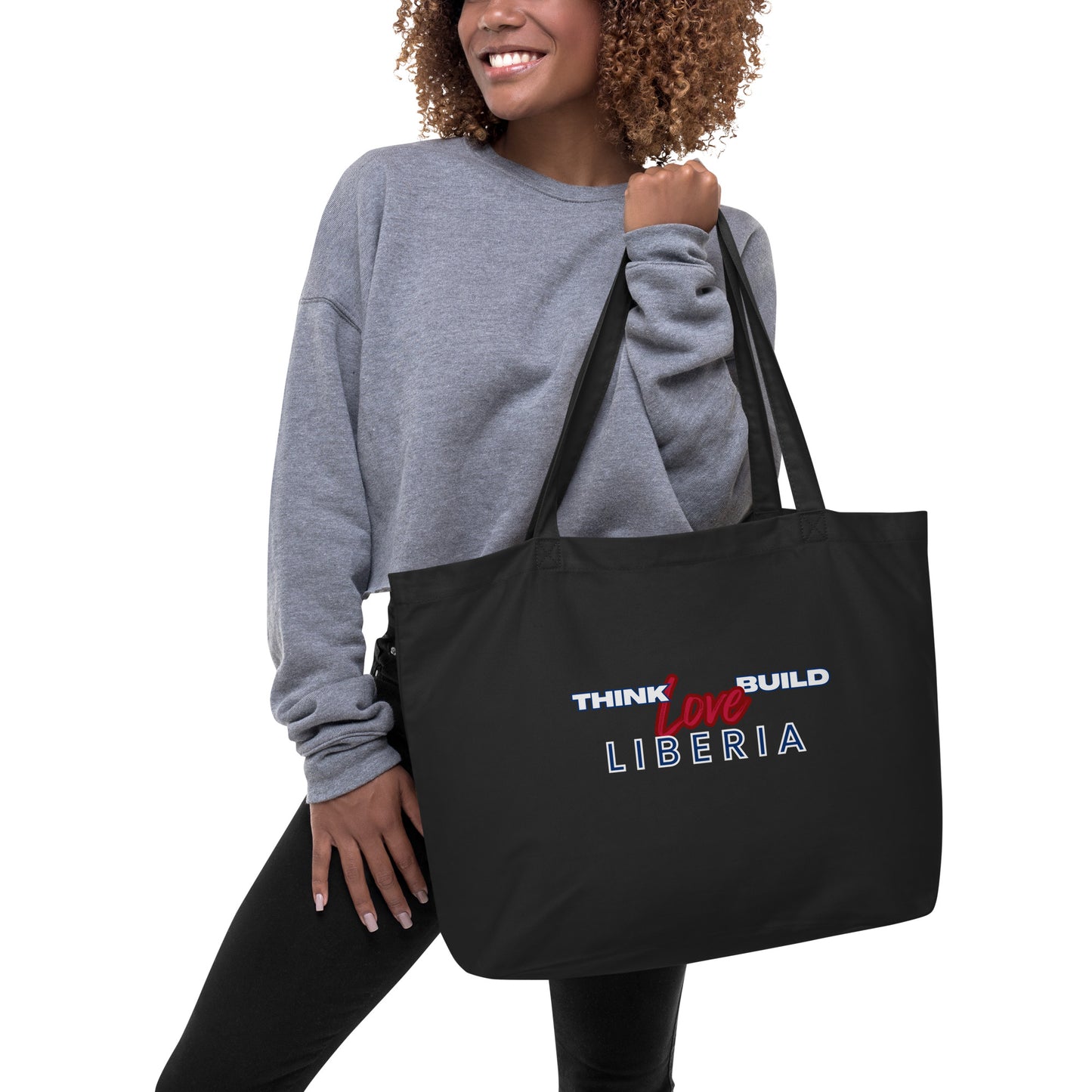 Think Love Build Liberia Typography large Tote bag