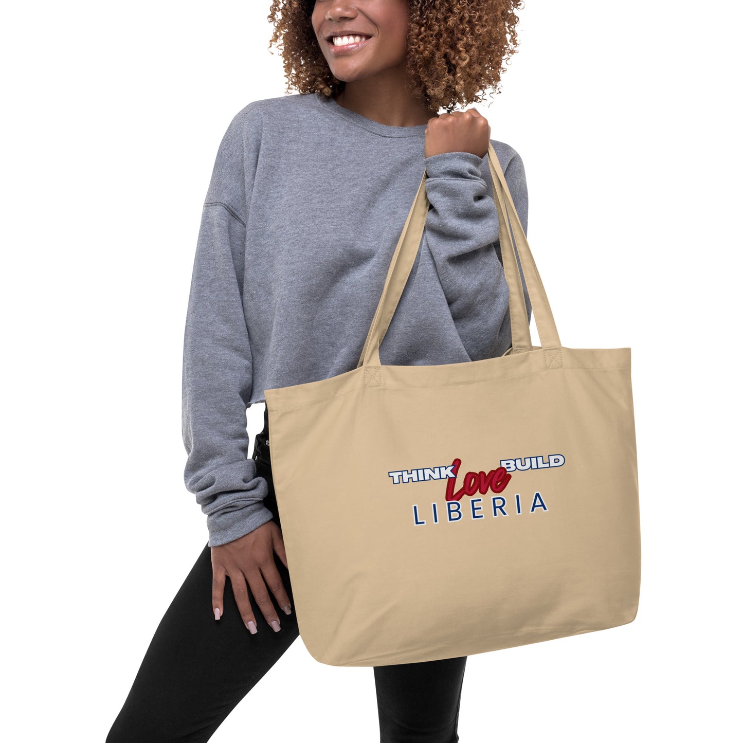 Think Love Build Liberia Typography large Tote bag