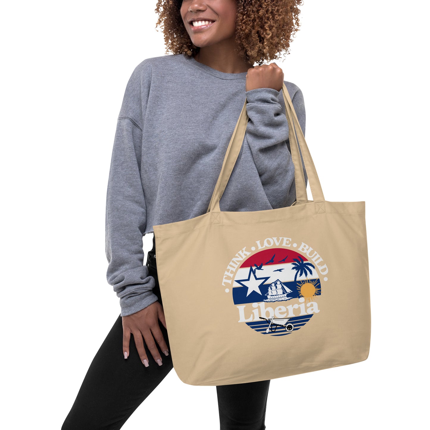 Think Love Build Liberia Graphic Large Tote bag